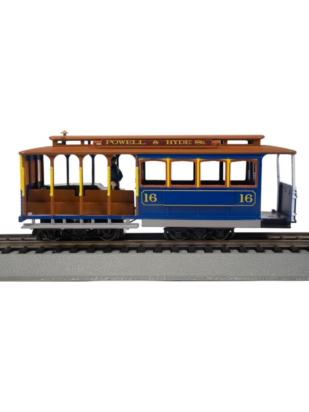 HO Scale Cable Car with Grip Man - Blue & Tan Vintage Train Model - Collectible